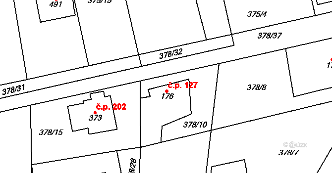 Třebotov 127 na parcele st. 176/3 v KÚ Třebotov, Katastrální mapa