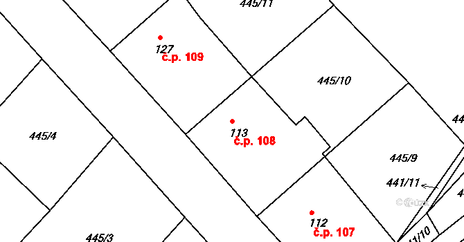 Krašovice 108 na parcele st. 113 v KÚ Krašovice u Plzně, Katastrální mapa