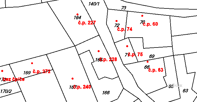 Průhonice 228 na parcele st. 165 v KÚ Hole u Průhonic, Katastrální mapa