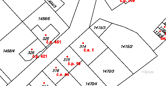 Holýšov 1 na parcele st. 314 v KÚ Holýšov, Katastrální mapa