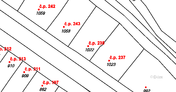 Bezděkovské Předměstí 238, Domažlice na parcele st. 1022 v KÚ Domažlice, Katastrální mapa