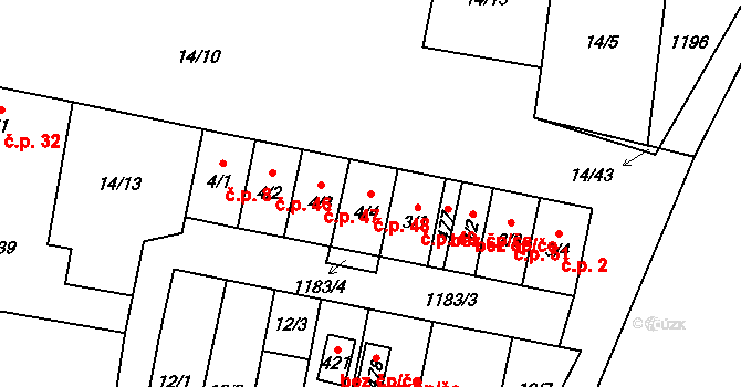 Dolní Bradlo 48, Horní Bradlo na parcele st. 4/4 v KÚ Horní Bradlo, Katastrální mapa