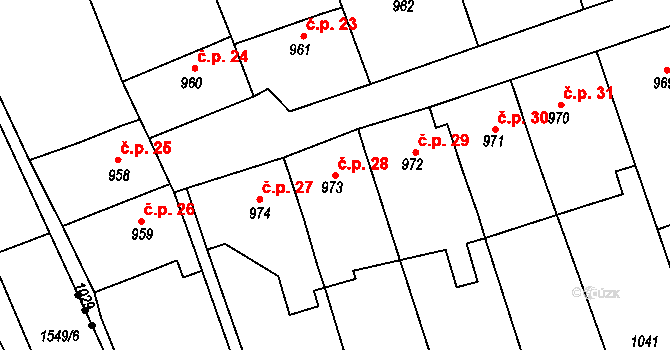 Kolonie 5.května 28, Broumov na parcele st. 973 v KÚ Broumov, Katastrální mapa