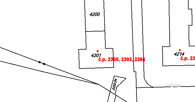 Zelené Předměstí 2393,2394,2395, Pardubice na parcele st. 4201 v KÚ Pardubice, Katastrální mapa