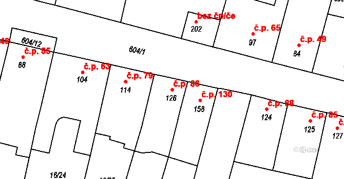 Nové Jesenčany 86, Pardubice na parcele st. 126 v KÚ Nové Jesenčany, Katastrální mapa