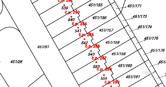 Horoušánky 286, Horoušany na parcele st. 542 v KÚ Horoušany, Katastrální mapa