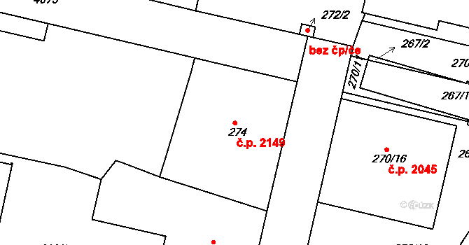 Modřany 2149, Praha na parcele st. 274 v KÚ Modřany, Katastrální mapa