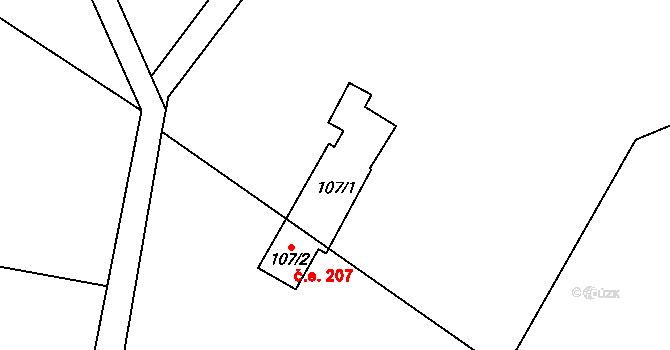 Velenov 207 na parcele st. 107/1 v KÚ Velenov, Katastrální mapa