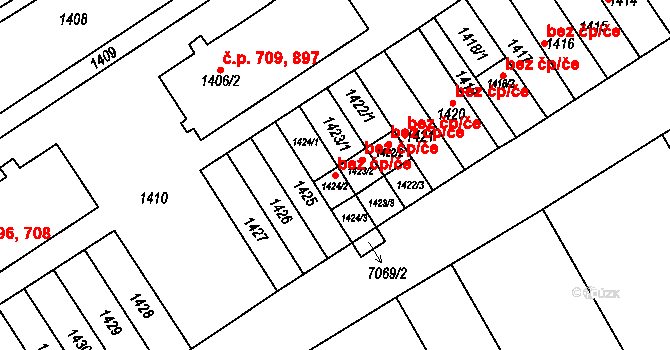 Pohořelice 80128661 na parcele st. 1424/2 v KÚ Pohořelice nad Jihlavou, Katastrální mapa