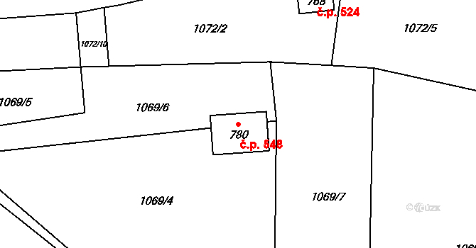 Hrádek 548 na parcele st. 780 v KÚ Hrádek, Katastrální mapa