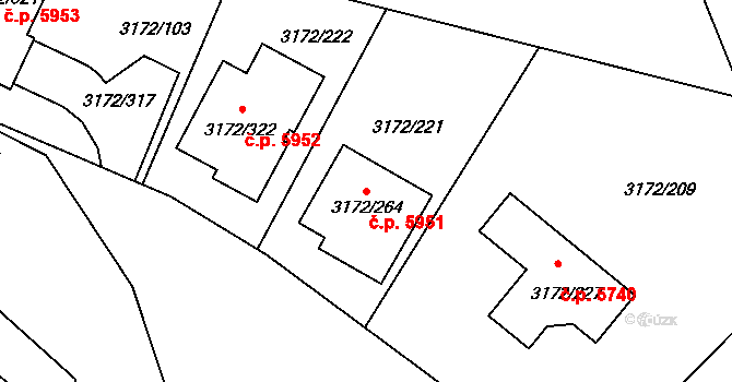Chomutov 5951 na parcele st. 3172/264 v KÚ Chomutov II, Katastrální mapa
