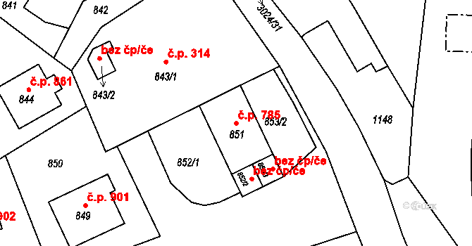 Štramberk 785 na parcele st. 851 v KÚ Štramberk, Katastrální mapa