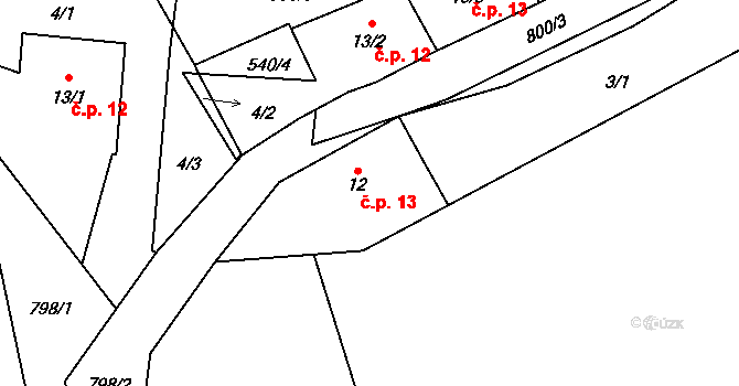 Výškovice 13, Vimperk na parcele st. 12 v KÚ Výškovice u Vimperka, Katastrální mapa