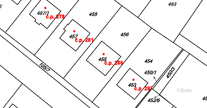 Kopřivnice 285 na parcele st. 455 v KÚ Kopřivnice, Katastrální mapa