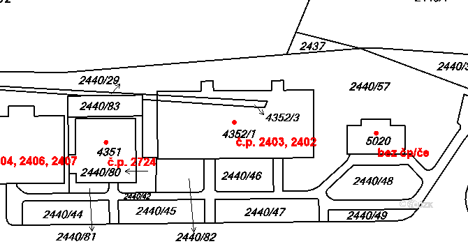 Rakovník II 2402,2403, Rakovník na parcele st. 4352/1 v KÚ Rakovník, Katastrální mapa