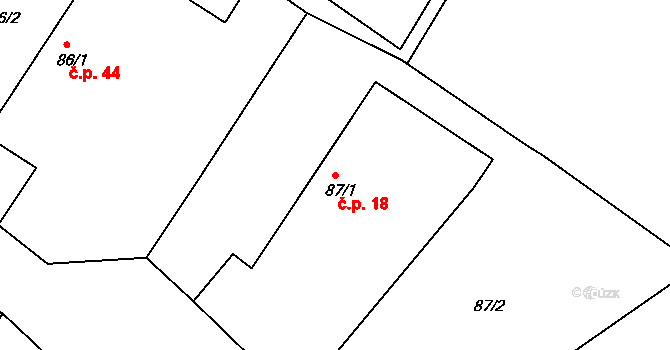 Leskovice 18 na parcele st. 87/1 v KÚ Leskovice, Katastrální mapa