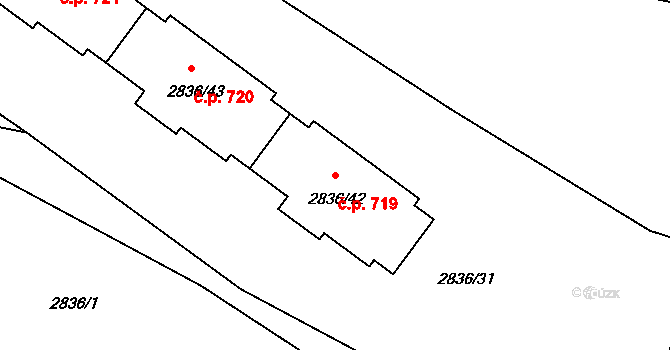 Kamenice nad Lipou 719 na parcele st. 2836/42 v KÚ Kamenice nad Lipou, Katastrální mapa