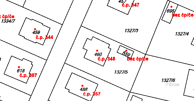 Katovice 348 na parcele st. 460 v KÚ Katovice, Katastrální mapa