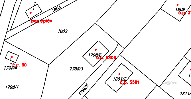 Mšeno nad Nisou 5308, Jablonec nad Nisou na parcele st. 1798/6 v KÚ Mšeno nad Nisou, Katastrální mapa