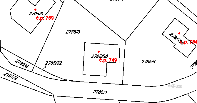 Hodkovice nad Mohelkou 749 na parcele st. 2785/36 v KÚ Hodkovice nad Mohelkou, Katastrální mapa