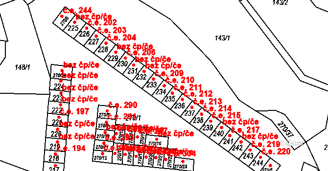 Podbořany 210 na parcele st. 234 v KÚ Podbořany, Katastrální mapa