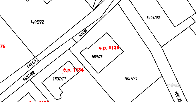 Podbořany 1135 na parcele st. 1657/75 v KÚ Podbořany, Katastrální mapa