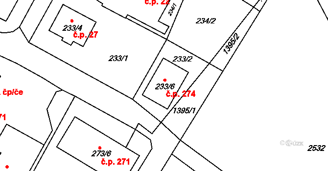 Chvalovice 274 na parcele st. 233/6 v KÚ Chvalovice, Katastrální mapa