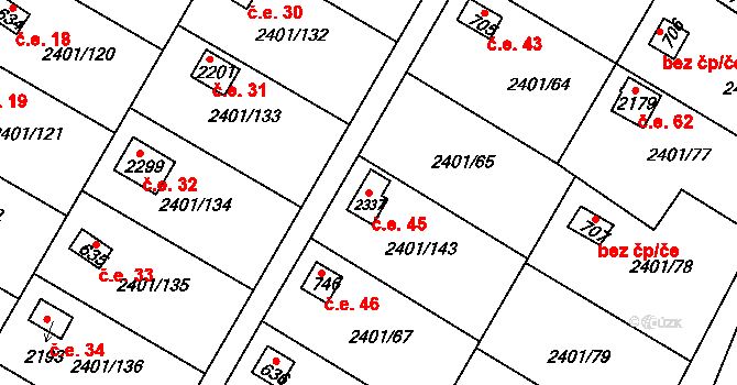 Lačnov 45, Svitavy na parcele st. 2337 v KÚ Moravský Lačnov, Katastrální mapa