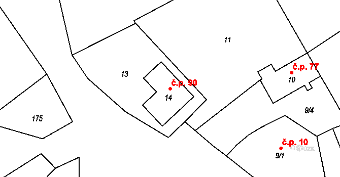 Heroltice 90, Jihlava na parcele st. 14 v KÚ Heroltice u Jihlavy, Katastrální mapa