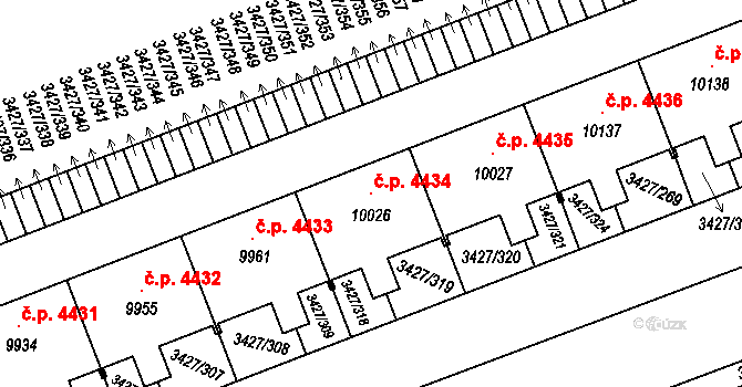 Hodonín 4434 na parcele st. 10026 v KÚ Hodonín, Katastrální mapa