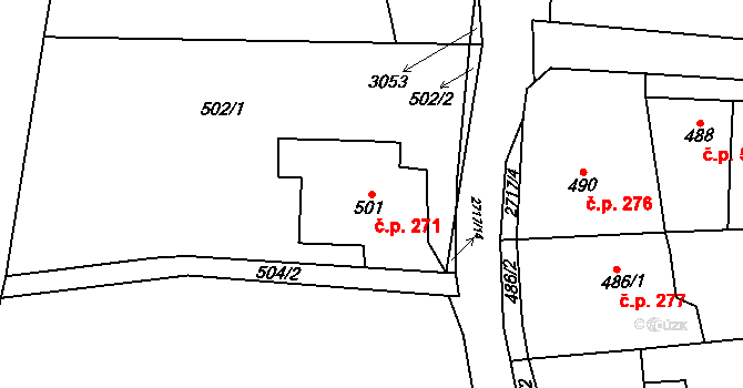 Dobruška 271 na parcele st. 501 v KÚ Dobruška, Katastrální mapa