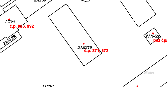 Dobruška 871,872 na parcele st. 2120/16 v KÚ Dobruška, Katastrální mapa