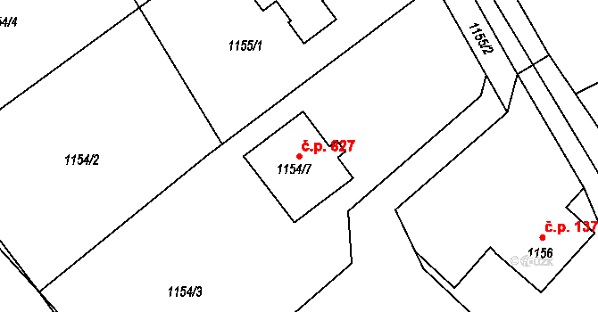 Rapotín 827 na parcele st. 1154/7 v KÚ Rapotín, Katastrální mapa