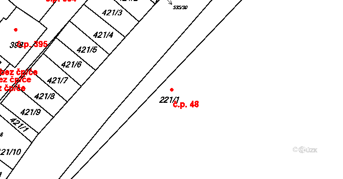 Drnholec 48 na parcele st. 221/1 v KÚ Drnholec, Katastrální mapa