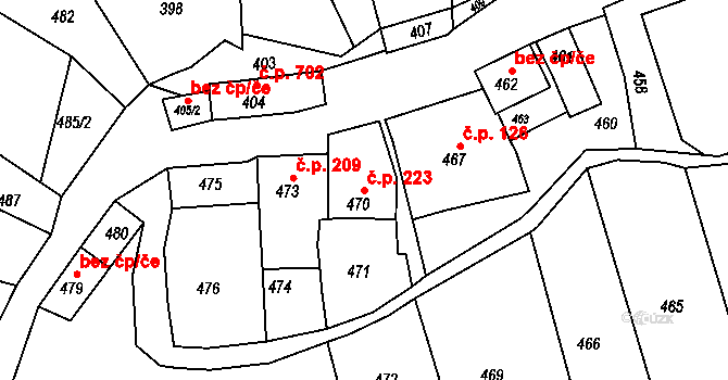 Šitbořice 223 na parcele st. 470 v KÚ Šitbořice, Katastrální mapa