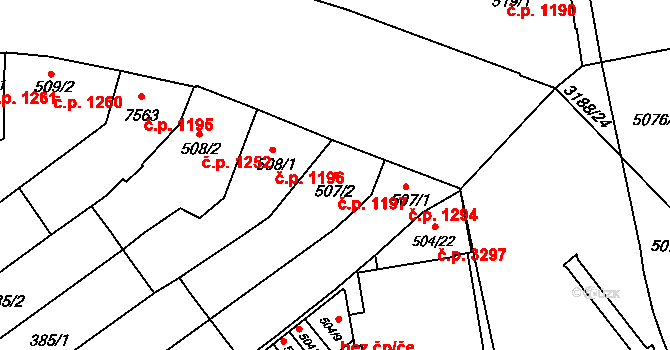 Kroměříž 1197 na parcele st. 507/2 v KÚ Kroměříž, Katastrální mapa