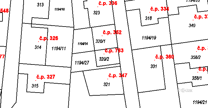 Mořkov 783 na parcele st. 320/2 v KÚ Mořkov, Katastrální mapa
