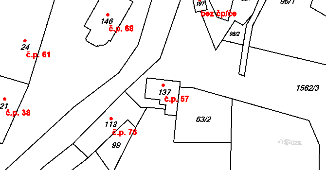 Malhotice 57 na parcele st. 137 v KÚ Malhotice, Katastrální mapa