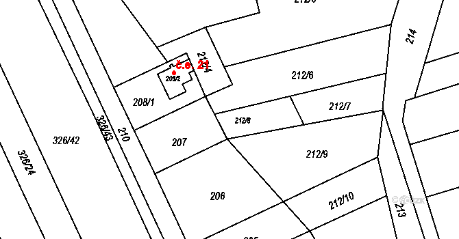 Kojetín III-Kovalovice 3, Kojetín na parcele st. 212/8 v KÚ Kovalovice u Kojetína, Katastrální mapa