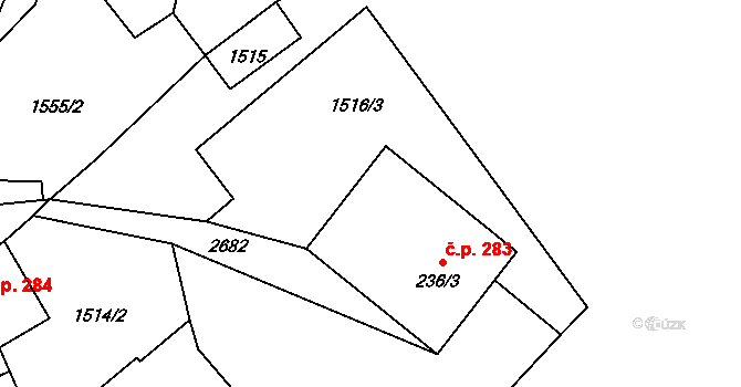 Valkeřice 283 na parcele st. 236/3 v KÚ Valkeřice, Katastrální mapa