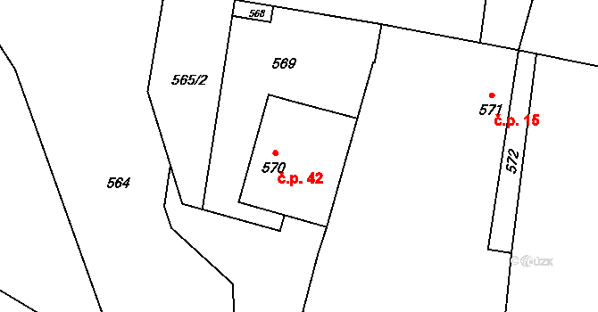 Malešice 42, Dříteň na parcele st. 570 v KÚ Chvalešovice, Katastrální mapa