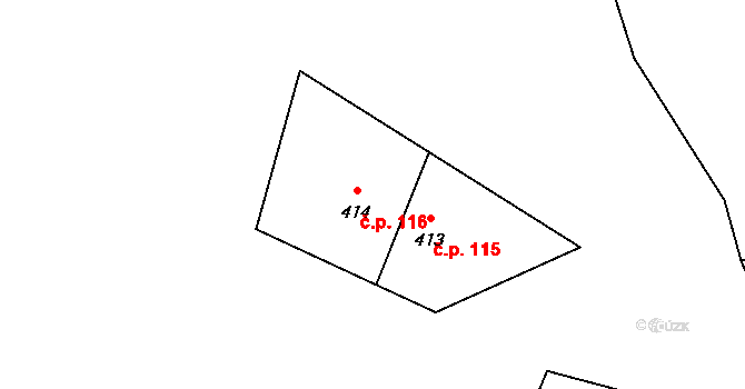 Hřebečná 116, Abertamy na parcele st. 414 v KÚ Hřebečná, Katastrální mapa