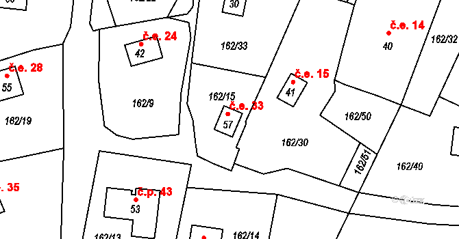 Beranovka 33, Teplá na parcele st. 57 v KÚ Beranovka, Katastrální mapa