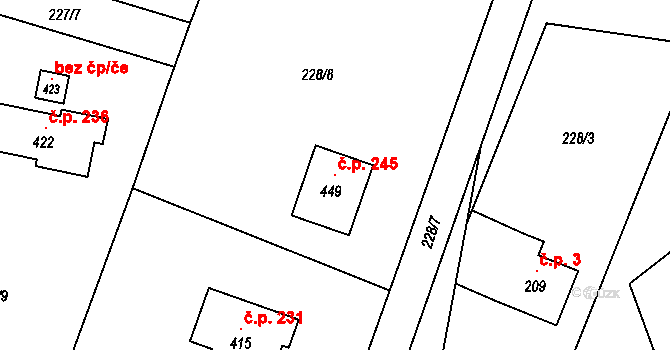 Karpentná 245, Třinec na parcele st. 449 v KÚ Karpentná, Katastrální mapa