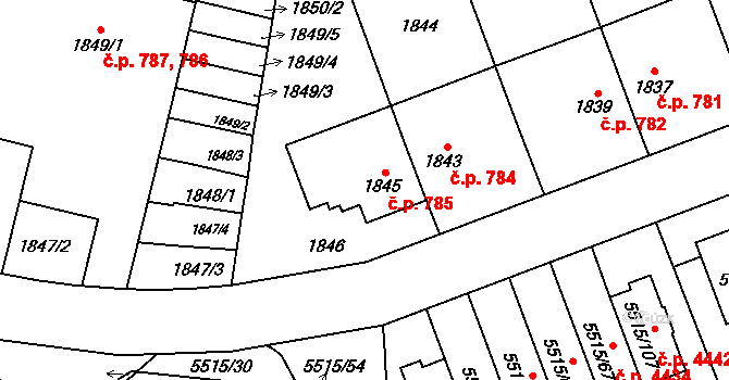 Jihlava 785 na parcele st. 1845 v KÚ Jihlava, Katastrální mapa
