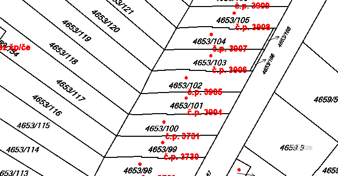Jihlava 3905 na parcele st. 4653/102 v KÚ Jihlava, Katastrální mapa