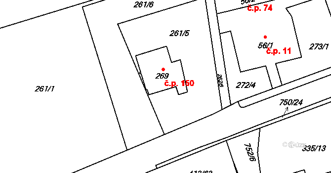 Karpentná 150, Třinec na parcele st. 269 v KÚ Karpentná, Katastrální mapa