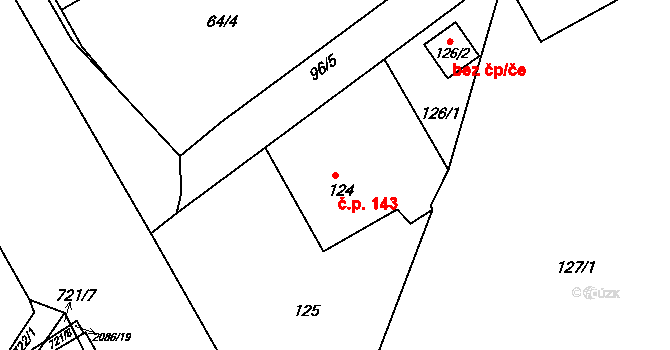Lyžbice 143, Třinec na parcele st. 124 v KÚ Lyžbice, Katastrální mapa