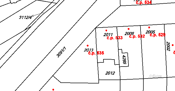 Čelákovice 535 na parcele st. 2013 v KÚ Čelákovice, Katastrální mapa