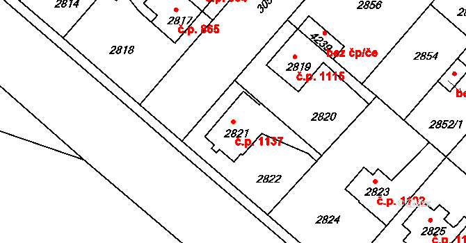 Čelákovice 1137 na parcele st. 2821 v KÚ Čelákovice, Katastrální mapa
